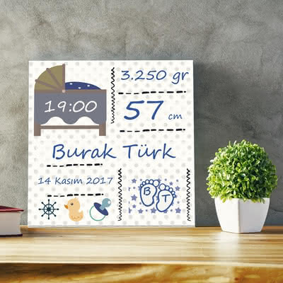 Yeni Doğan Erkek Çocuk Hediyesi 40x40 Kanvas Tablo