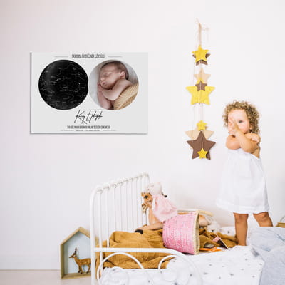 Yeni Doğan Bebeğe Hediye Fotoğraflı Yıldız Haritası Kanvas Tablo