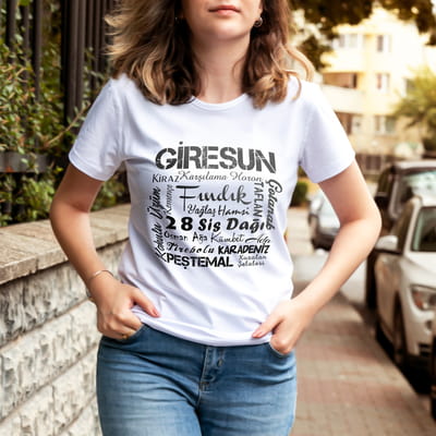 Giresun Şehrine Özel Tasarımlı Baskılı Tişört - %100 Pamuklu Kumaş
