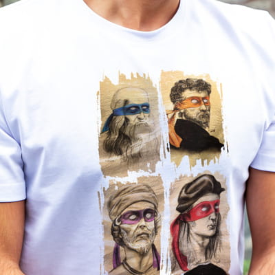 Rönesans Mutant Ninja Sanatçılar Esprili Baskılı Tişört - %100 Pamuklu Kumaş