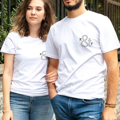 Sevgiliye Hediye Minimal Harf Tasarımlı Sevgili Tişört Kombini - %100 Pamuklu Kumaş