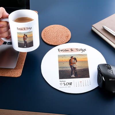 Sevgiliye Özel Gün Baskılı Fotoğraflı Kupa ve Mouse Pad Seti