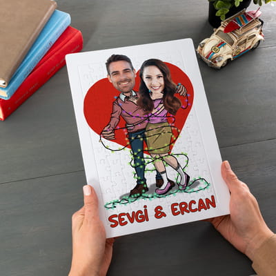 Sevgiliye Yıldönümü Hediyesi Karikatür Fotoğraf Baskılı A4 Puzzle
