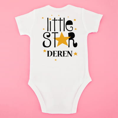 Little Star Tasarımlı İsme Özel Bebek Body - %100 Pamuklu Kumaş