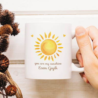Sen Benim Güneşimsin Tasarımlı İsme Özel Porselen Kahve Kupası