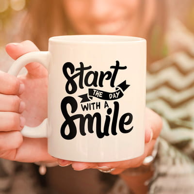 Star The Day With A Smile Motivasyon Porselen Kahve Kupası