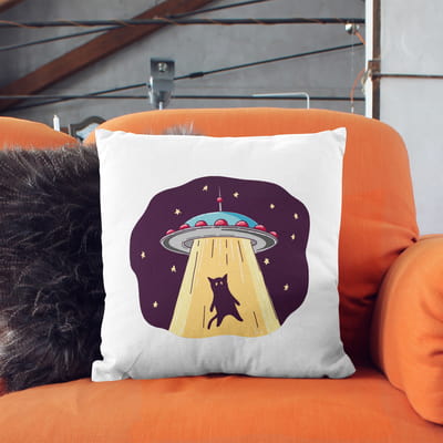 Uzaylı Kedi Tasarımlı Esprili Minimal Baskılı Yastık
