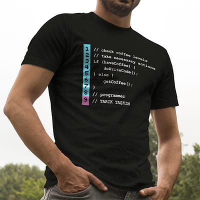 Yazılımcı Arkadaşa Hediye Kod Tasarımlı Baskılı Tişört - %100 Pamuklu Kumaş