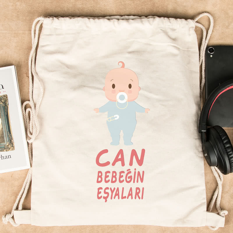 Bebek Malzemeleri İçin Büzgülü Bez Çanta 35x40cm Hediye